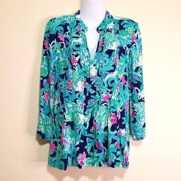 Lilly Pulizer Green Floral Print Top Sz Xsmall - Picture 3 of 8